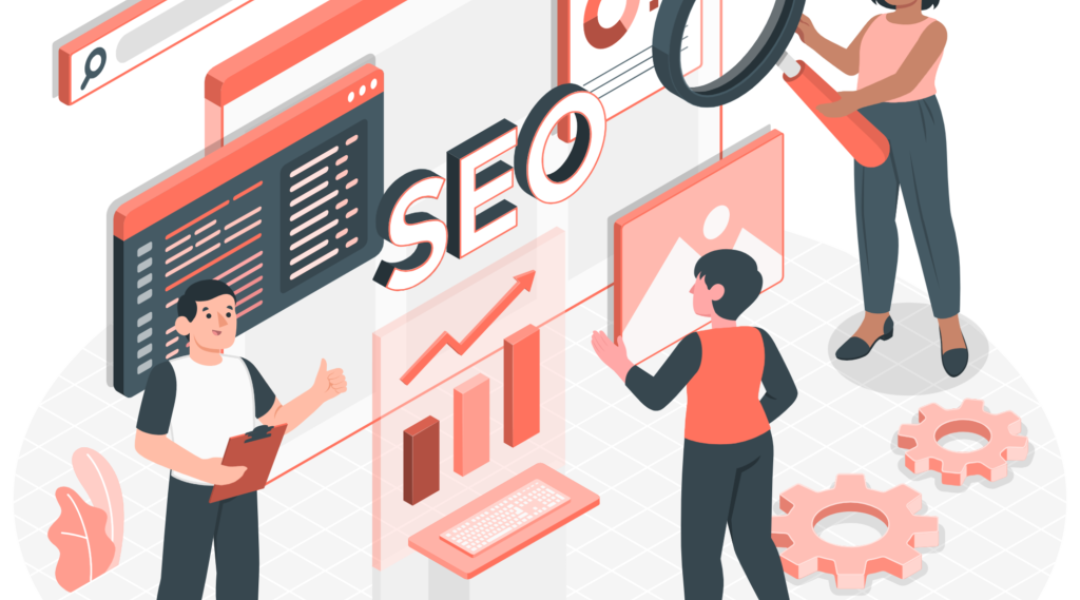 Search engine optimization (SEO) concept showing website ranking and keyword analysis